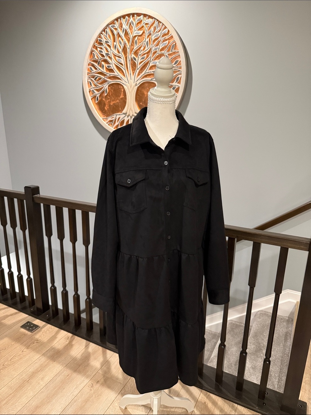 Belle by Kim Gravel Black Tiered Button-Front Shirt Dress
